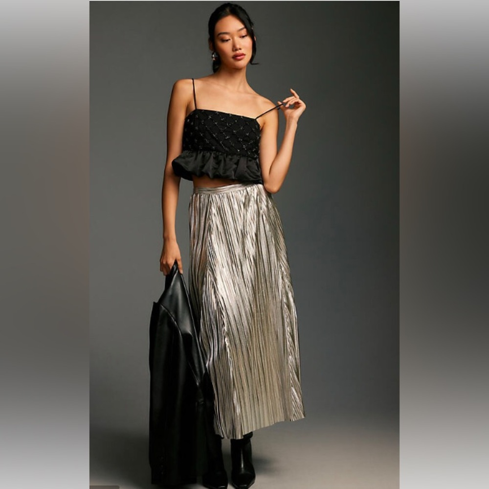 Anthropologie The Gigi Pleated Metallic Skirt